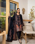 Woman in traditional attire standing in a room with wooden furniture and plants.